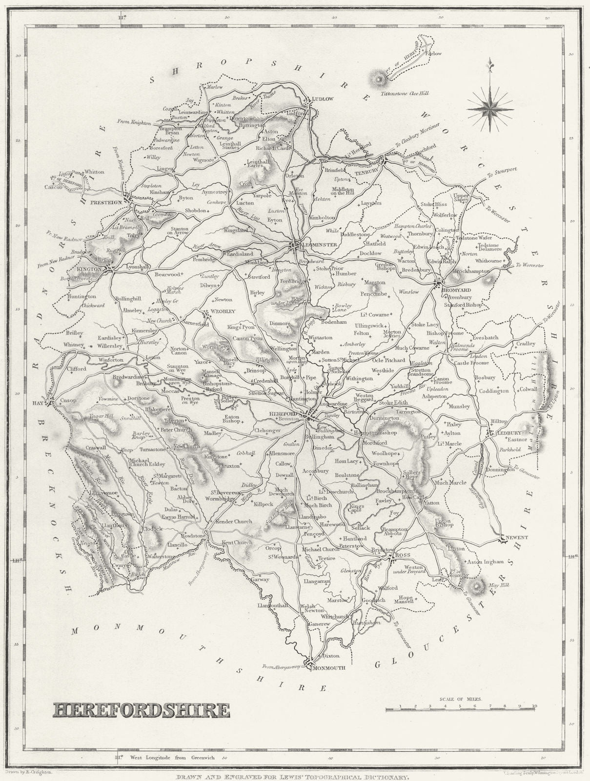 HEREFORD. Herefordshire. Lewis c1841 old antique vintage map plan chart